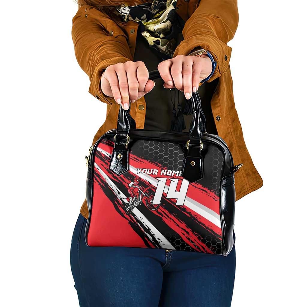 Custom Dirt Bike Shoulder Handbag Motocross Rider Red Black Hex Pattern and Racing Number - Wonder Print Shop