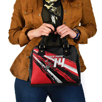 Custom Dirt Bike Shoulder Handbag Motocross Rider Red Black Hex Pattern and Racing Number - Wonder Print Shop