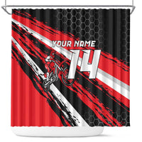 Custom Dirt Bike Shower Curtain Motocross Rider Red Black Hex Pattern and Racing Number - Wonder Print Shop