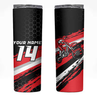 Custom Dirt Bike Skinny Tumbler Motocross Rider Red Black Hex Pattern and Racing Number - Wonder Print Shop