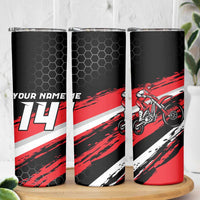 Custom Dirt Bike Skinny Tumbler Motocross Rider Red Black Hex Pattern and Racing Number - Wonder Print Shop