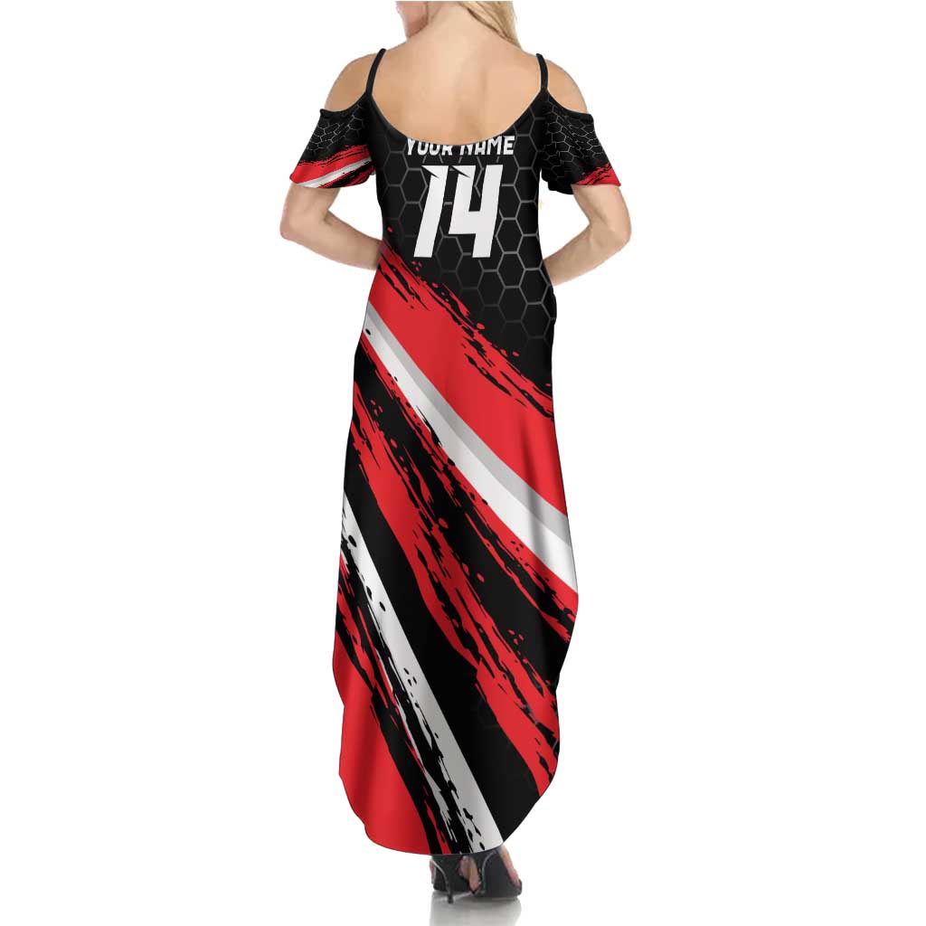 Custom Dirt Bike Summer Maxi Dress Motocross Rider Red Black Hex Pattern and Racing Number - Wonder Print Shop
