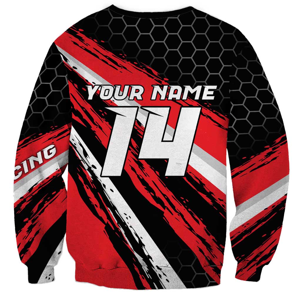 Custom Dirt Bike Sweatshirt Motocross Rider Red Black Hex Pattern and Racing Number - Wonder Print Shop