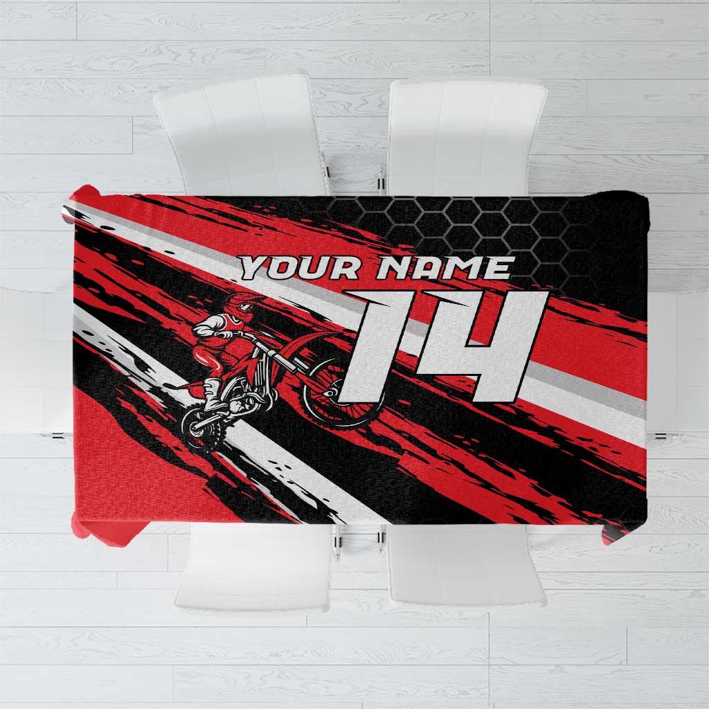 Custom Dirt Bike Tablecloth Motocross Rider Red Black Hex Pattern and Racing Number - Wonder Print Shop