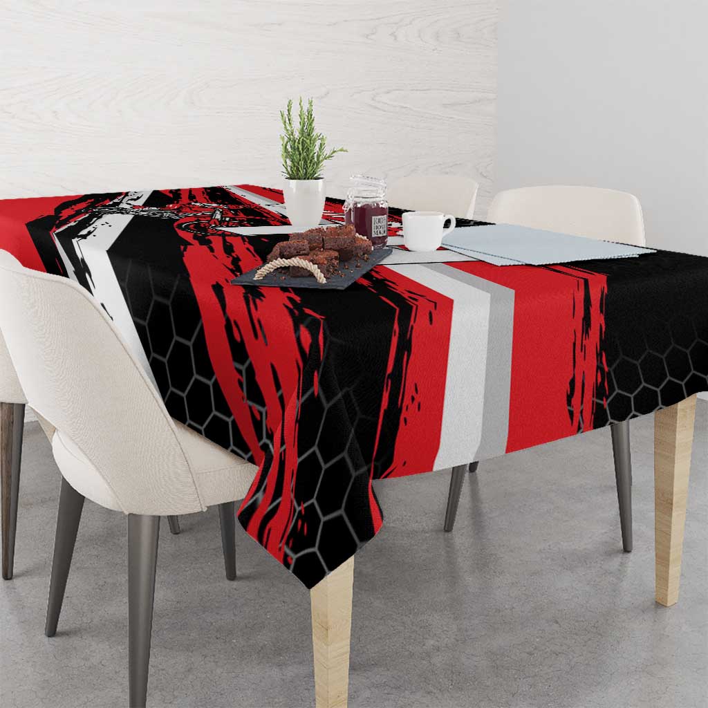 Custom Dirt Bike Tablecloth Motocross Rider Red Black Hex Pattern and Racing Number - Wonder Print Shop