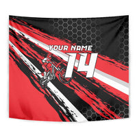 Custom Dirt Bike Tapestry Motocross Rider Red Black Hex Pattern and Racing Number - Wonder Print Shop