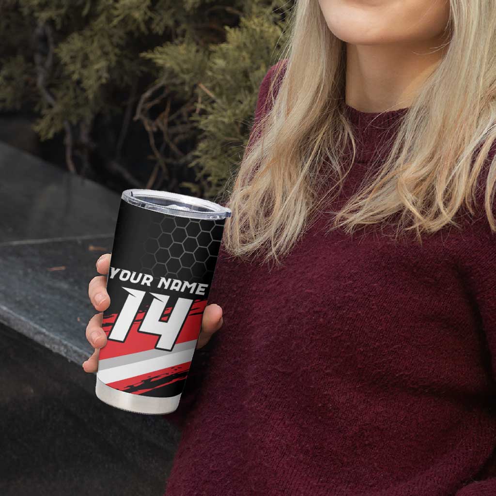 Custom Dirt Bike Tumbler Cup Motocross Rider Red Black Hex Pattern and Racing Number - Wonder Print Shop