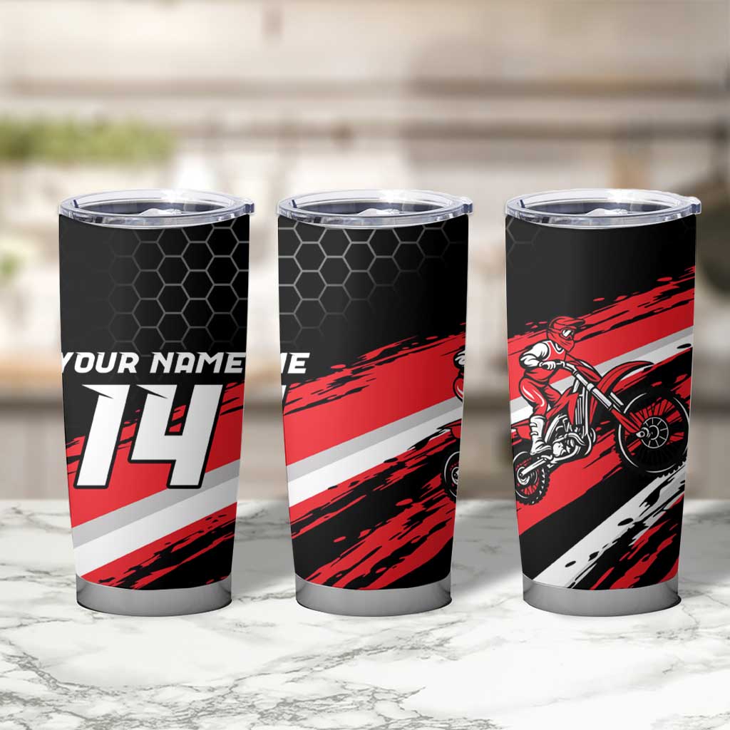 Custom Dirt Bike Tumbler Cup Motocross Rider Red Black Hex Pattern and Racing Number - Wonder Print Shop