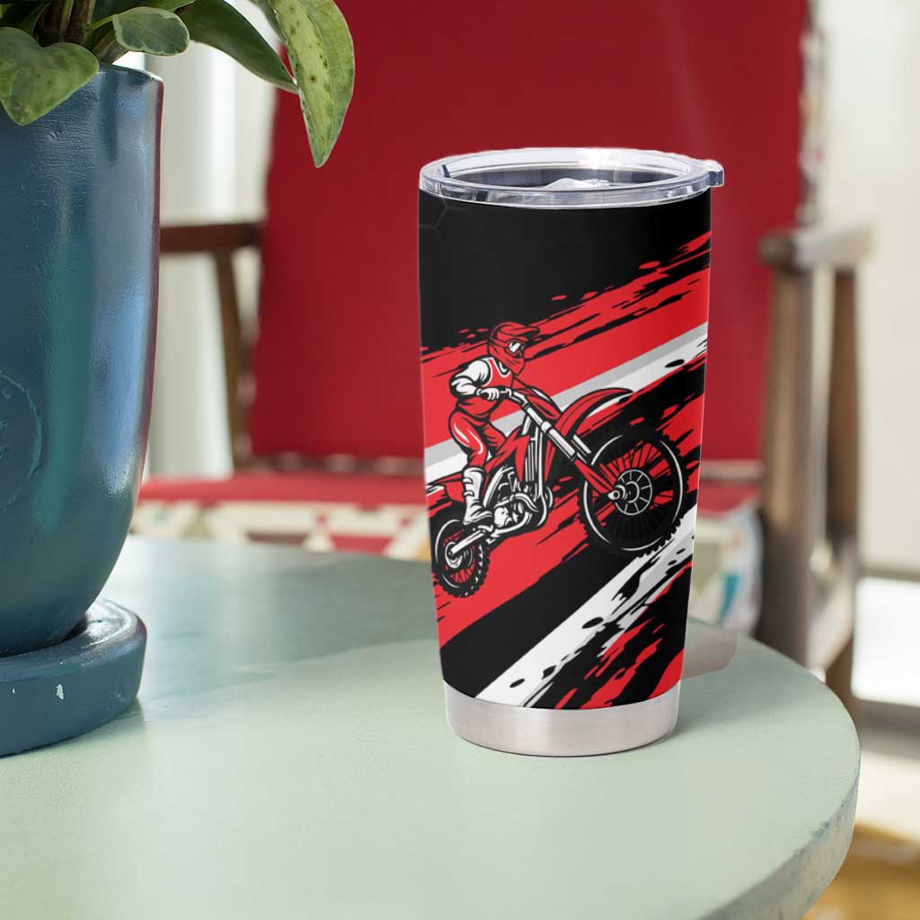 Custom Dirt Bike Tumbler Cup Motocross Rider Red Black Hex Pattern and Racing Number - Wonder Print Shop