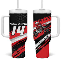 Custom Dirt Bike Tumbler With Handle Motocross Rider Red Black Hex Pattern and Racing Number - Wonder Print Shop