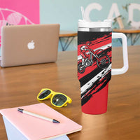 Custom Dirt Bike Tumbler With Handle Motocross Rider Red Black Hex Pattern and Racing Number - Wonder Print Shop