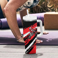 Custom Dirt Bike Tumbler With Handle Motocross Rider Red Black Hex Pattern and Racing Number - Wonder Print Shop