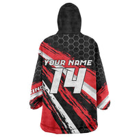 Custom Dirt Bike Wearable Blanket Hoodie Motocross Rider Red Black Hex Pattern and Racing Number - Wonder Print Shop
