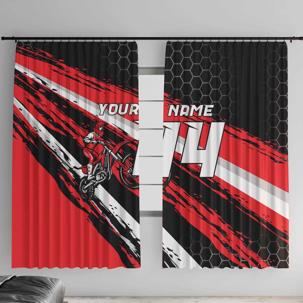 Custom Dirt Bike Window Curtain Motocross Rider Red Black Hex Pattern and Racing Number - Wonder Print Shop