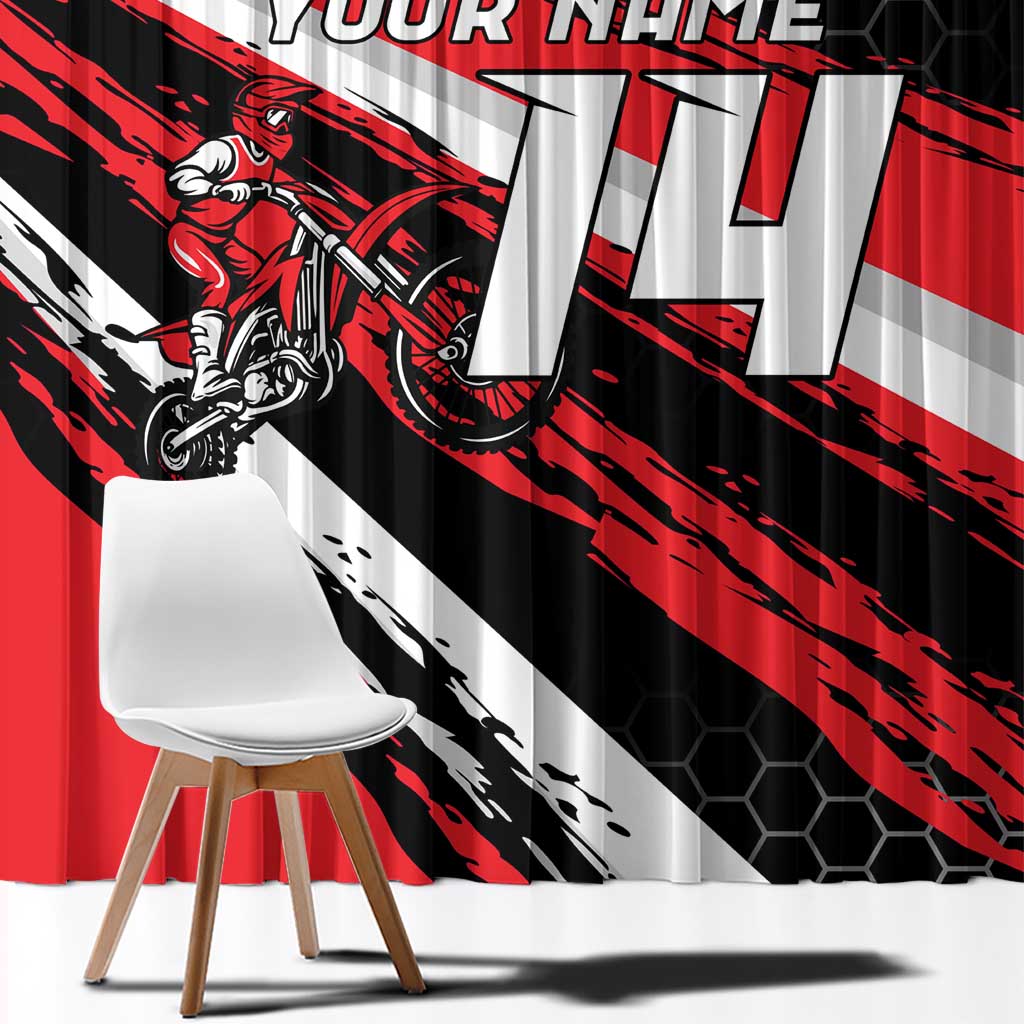 Custom Dirt Bike Window Curtain Motocross Rider Red Black Hex Pattern and Racing Number - Wonder Print Shop