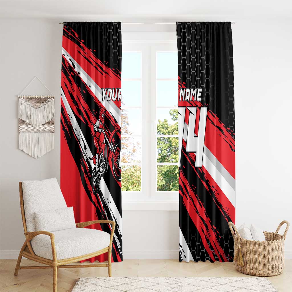 Custom Dirt Bike Window Curtain Motocross Rider Red Black Hex Pattern and Racing Number - Wonder Print Shop