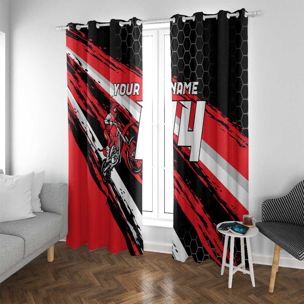 Custom Dirt Bike Window Curtain Motocross Rider Red Black Hex Pattern and Racing Number - Wonder Print Shop