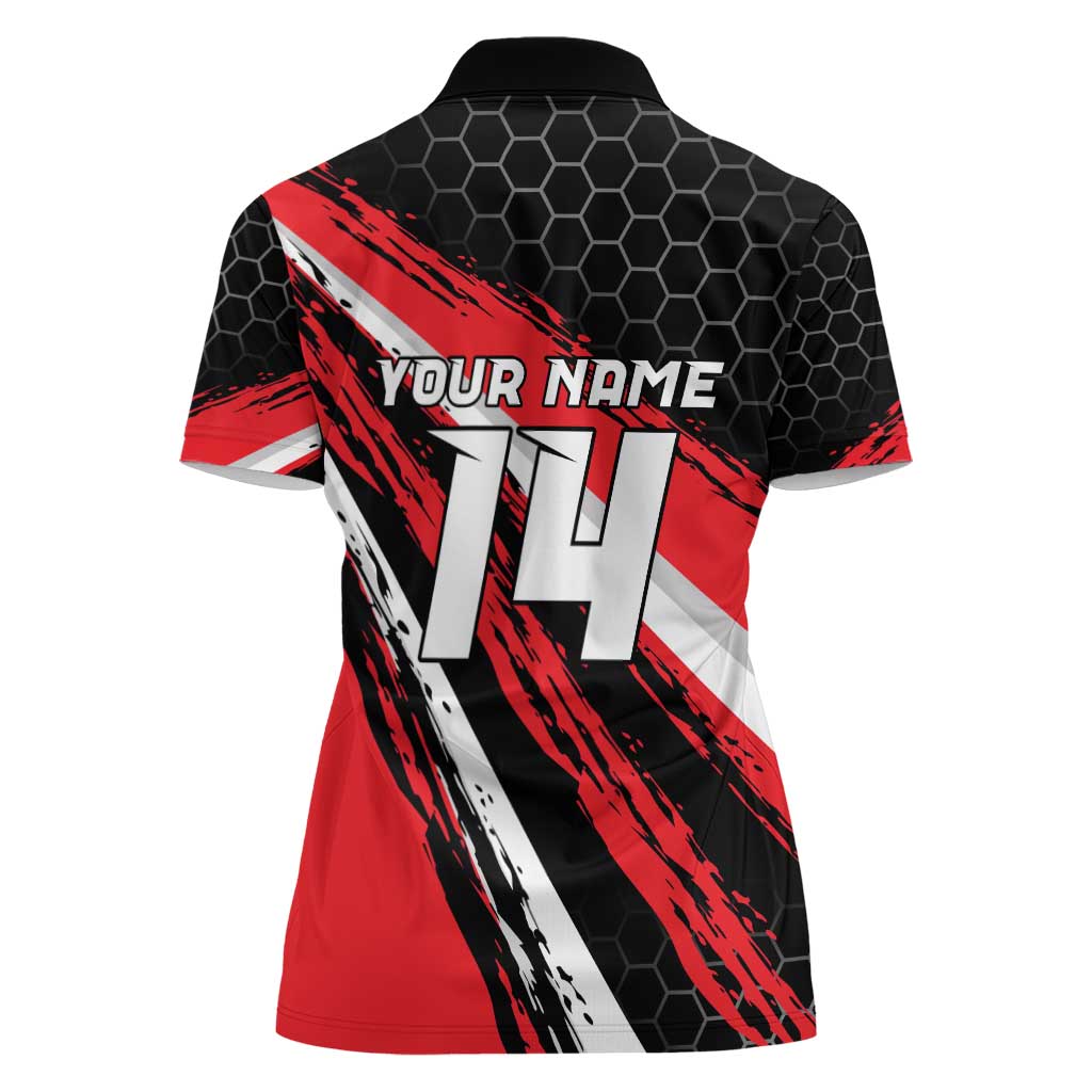 Custom Dirt Bike Women Polo Shirt Motocross Rider Red Black Hex Pattern and Racing Number - Wonder Print Shop