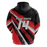 Custom Dirt Bike Zip Hoodie Motocross Rider Red Black Hex Pattern and Racing Number - Wonder Print Shop