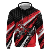 Custom Dirt Bike Zip Hoodie Motocross Rider Red Black Hex Pattern and Racing Number - Wonder Print Shop