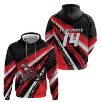 Custom Dirt Bike Zip Hoodie Motocross Rider Red Black Hex Pattern and Racing Number - Wonder Print Shop
