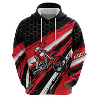Custom Dirt Bike Zip Hoodie Motocross Rider Red Black Hex Pattern and Racing Number - Wonder Print Shop