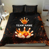 Flaming Bowling Ball Design Bedding Set with Strike Pins and Glowing Fire Sparks on Dark Background - Wonder Print Shop