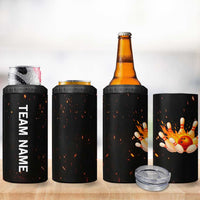 Flaming Bowling Ball Design 4 in 1 Can Cooler Tumbler with Strike Pins and Glowing Fire Sparks on Dark Background - Wonder Print Shop