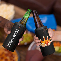 Flaming Bowling Ball Design 4 in 1 Can Cooler Tumbler with Strike Pins and Glowing Fire Sparks on Dark Background - Wonder Print Shop