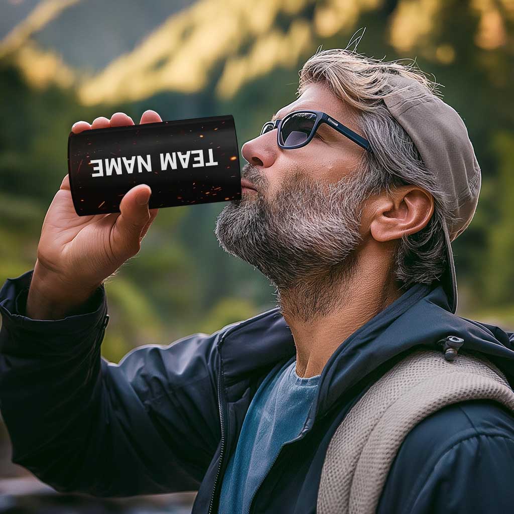 Flaming Bowling Ball Design 4 in 1 Can Cooler Tumbler with Strike Pins and Glowing Fire Sparks on Dark Background - Wonder Print Shop