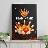 Flaming Bowling Ball Design Canvas Wall Art with Strike Pins and Glowing Fire Sparks on Dark Background - Wonder Print Shop
