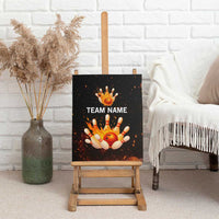 Flaming Bowling Ball Design Canvas Wall Art with Strike Pins and Glowing Fire Sparks on Dark Background - Wonder Print Shop