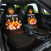 Flaming Bowling Ball Design Car Seat Cover with Strike Pins and Glowing Fire Sparks on Dark Background - Wonder Print Shop