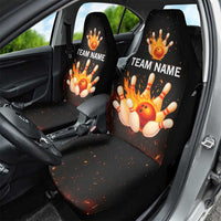 Flaming Bowling Ball Design Car Seat Cover with Strike Pins and Glowing Fire Sparks on Dark Background - Wonder Print Shop