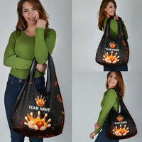Flaming Bowling Ball Design Grocery Bag with Strike Pins and Glowing Fire Sparks on Dark Background - Wonder Print Shop