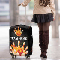Flaming Bowling Ball Design Luggage Cover with Strike Pins and Glowing Fire Sparks on Dark Background - Wonder Print Shop