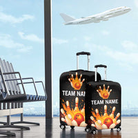 Flaming Bowling Ball Design Luggage Cover with Strike Pins and Glowing Fire Sparks on Dark Background - Wonder Print Shop