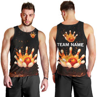 Flaming Bowling Ball Design Men Tank Top with Strike Pins and Glowing Fire Sparks on Dark Background - Wonder Print Shop