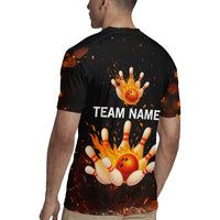 Flaming Bowling Ball Design Rugby Jersey with Strike Pins and Glowing Fire Sparks on Dark Background - Wonder Print Shop