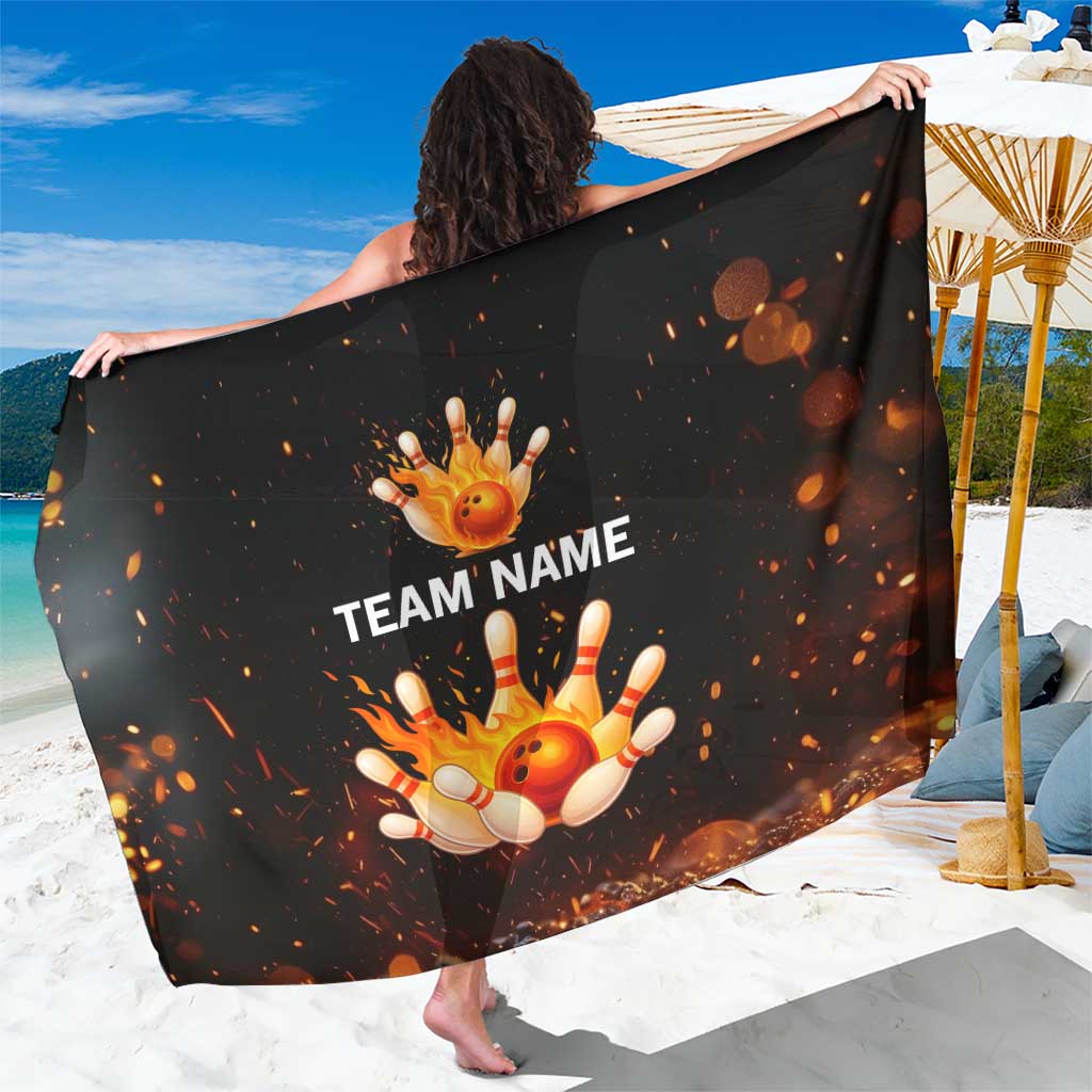 Flaming Bowling Ball Design Sarong with Strike Pins and Glowing Fire Sparks on Dark Background - Wonder Print Shop