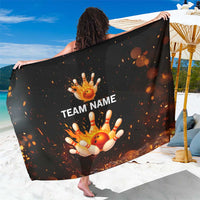 Flaming Bowling Ball Design Sarong with Strike Pins and Glowing Fire Sparks on Dark Background - Wonder Print Shop