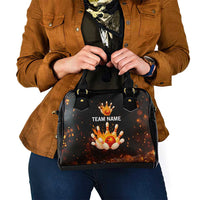 Flaming Bowling Ball Design Shoulder Handbag with Strike Pins and Glowing Fire Sparks on Dark Background - Wonder Print Shop