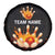 Flaming Bowling Ball Design Spare Tire Cover with Strike Pins and Glowing Fire Sparks on Dark Background - Wonder Print Shop