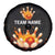 Flaming Bowling Ball Design Spare Tire Cover with Strike Pins and Glowing Fire Sparks on Dark Background - Wonder Print Shop