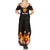 Flaming Bowling Ball Design Summer Maxi Dress with Strike Pins and Glowing Fire Sparks on Dark Background - Wonder Print Shop