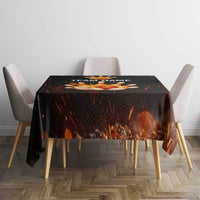 Flaming Bowling Ball Design Tablecloth with Strike Pins and Glowing Fire Sparks on Dark Background - Wonder Print Shop