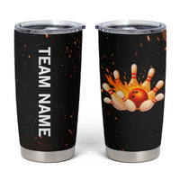 Flaming Bowling Ball Design Tumbler Cup with Strike Pins and Glowing Fire Sparks on Dark Background - Wonder Print Shop