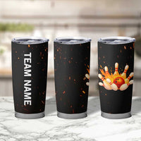 Flaming Bowling Ball Design Tumbler Cup with Strike Pins and Glowing Fire Sparks on Dark Background - Wonder Print Shop