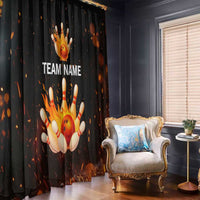 Flaming Bowling Ball Design Window Curtain with Strike Pins and Glowing Fire Sparks on Dark Background - Wonder Print Shop