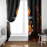 Flaming Bowling Ball Design Window Curtain with Strike Pins and Glowing Fire Sparks on Dark Background - Wonder Print Shop